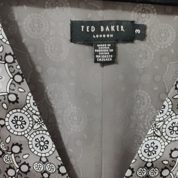 TED BAKER LONDON TB 3 US 6 Silk Tie Back Dress in Gray Multi Geometric Print 👗 - Picture 2 of 9
